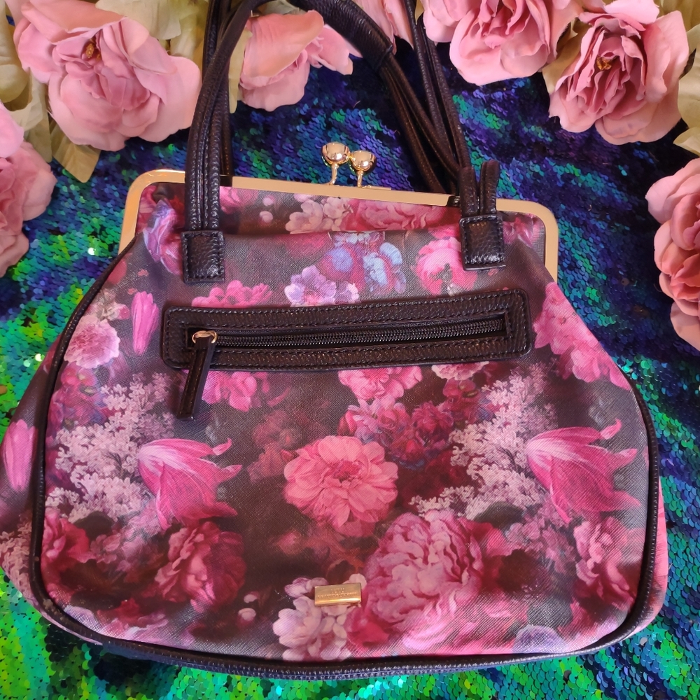 Lulu by Lulu Guinness large colorful purse pink on black